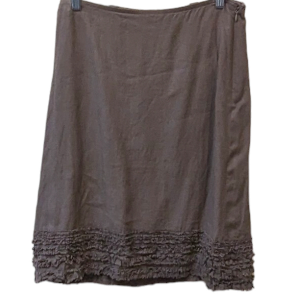 Eileen Fisher Irish Linen Mocha Ruffle Skirt (XS)
